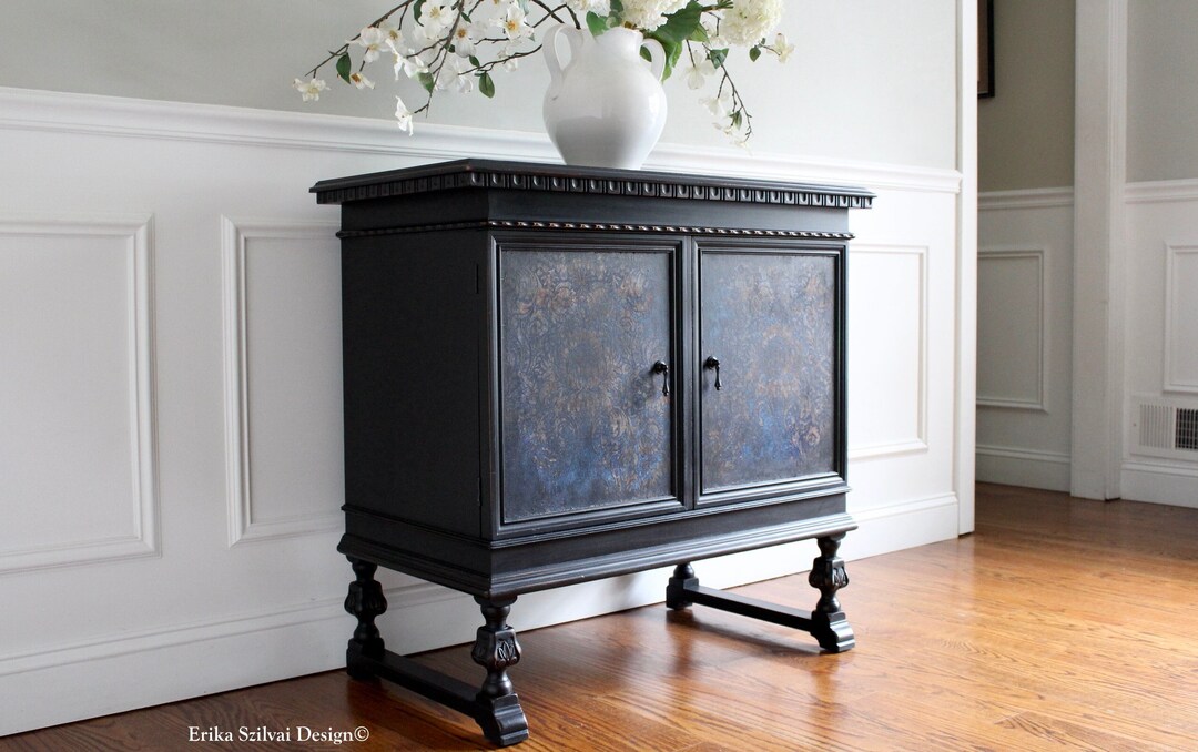 Antique Jacobean Carved Wood Buffet Door Accent Console