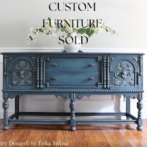 SOLD!!!! Antique BERKEY & GAY Furniture  ca. 1920&#39;s Jacobean French Country Design Weathered Buffet Sideboard Media Console