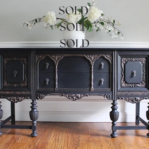 SOLD!!!  - Antique Jacobean 1900&#39;s Carved Wood Victorian French Country Buffet Sideboard Media Console Entryway Cabinet Accent Cabinet