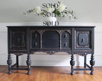 SOLD OUT*** Antique Carved Wood Buffet Sideboard: Jacobean Victorian French Country Style