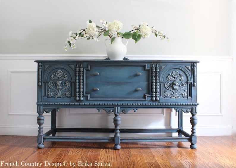 SOLD Antique BERKEY & GAY Furniture ca. 1920's Jacobean French Country Design Weathered Buffet Sideboard Media Console image 1