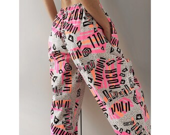 Vintage 80s neon graphic printed baggy tapered joggers