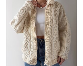 Vintage wool fisherman knit cardigan sweater