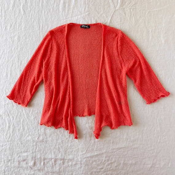 Vintage 00s coral sheer knit textured cropped tie… - image 2