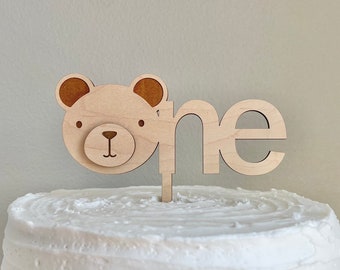 Woodland Bear 'One' Cake Topper - Wooden First Birthday Decoration For Boys & Girls, Animal Theme Party Supplies - View #13