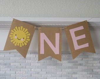 Sunshine First Birthday Banner: High Chair Decor, Cake Smash Backdrop
