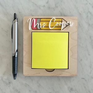 Personalized Pencil Notepad Holder, Teacher Appreciation Gift, Sticky Notepad Holder 3&quot; x 3&quot;