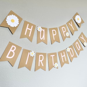 Daisy Birthday Banner, Happy Birthday Banner, Daisy Theme Birthday, Wildflower Birthday, Groovy Birthday Theme, Birthday Banner, Daisy Theme