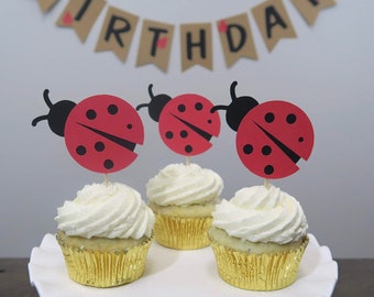 Ladybug Cupcake Toppers, Ladybug Birthday, Lady Bug Theme, Ladybug Theme Decor, Girls Birthday Party, Lady Bug, Cupcake Toppers