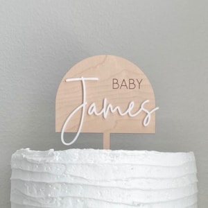 Personalized Wood & Acrylic Cake Topper, Baby Shower Cake Topper, Gender Reveal, Last Name Cake Topper, Baby Shower Themes