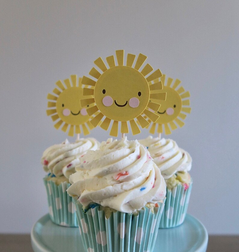 You Are My Sunshine Cupcake Toppers, You Are My Sunshine Theme, Sunshine Birthday Decor, Girl First Birthday, Cupcake Toppers, Sun Theme pink