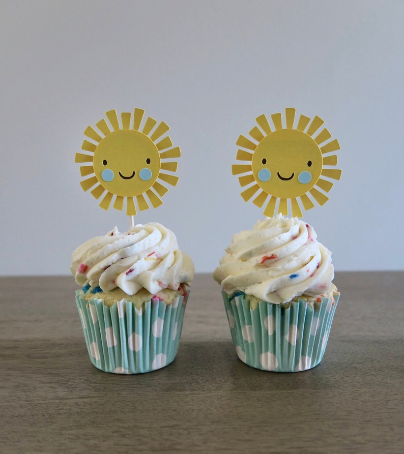 You Are My Sunshine Cupcake Toppers, You Are My Sunshine Theme, Sunshine Birthday Decor, Girl First Birthday, Cupcake Toppers, Sun Theme image 5