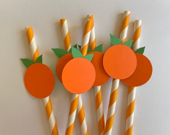 Orange Theme Paper Straws - Little Cutie Straws, Little Cutie Baby Shower, Little Cutie Birthday Decor, Orange Theme, Party Straws