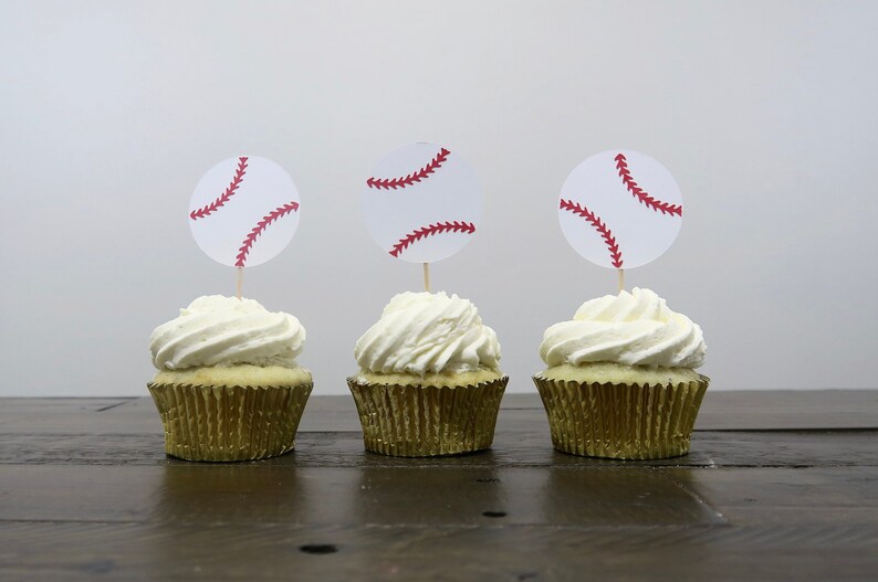 Baseball Cupcake Toppers Sports Theme Birthday Baseball Etsy