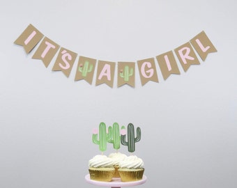 It's A Girl Cactus Banner, Baby Shower Banner, Girl Baby Shower Decor, Cactus Theme Shower, Cactus Baby Shower, Cactus Gender Reveal