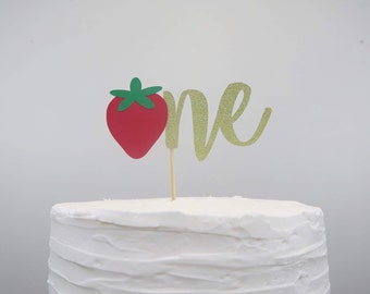 Strawberry Theme Cake Topper; First Birthday Cake Topper, First Birthday Decor; First Birthday Cake Smash; Strawberry Birthday