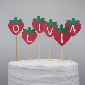 Strawberry Cake Topper, Personalized Cake Topper, Strawberry Theme Birthday, Strawberry Cake Decor, Strawberry Cake, Custom Cake Topper