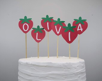 Strawberry Cake Topper, Personalized Cake Topper, Strawberry Theme Birthday, Strawberry Cake Decor, Strawberry Cake, Custom Cake Topper