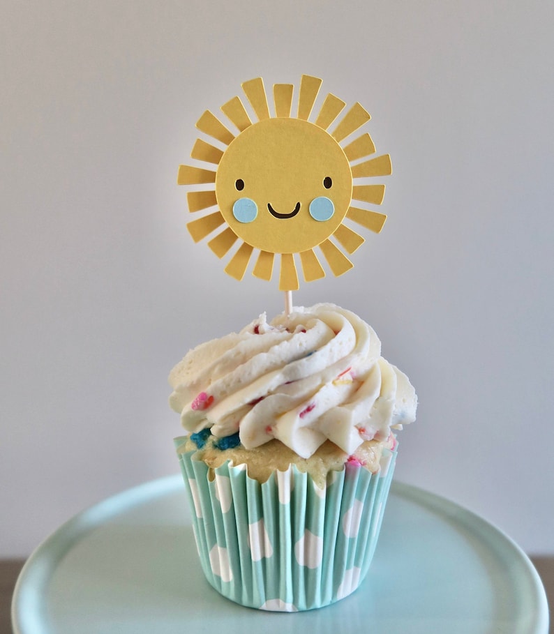 You Are My Sunshine Cupcake Toppers, You Are My Sunshine Theme, Sunshine Birthday Decor, Girl First Birthday, Cupcake Toppers, Sun Theme blue