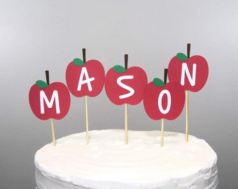 Apple Theme Cake Topper, Apple Birthday, Apple of Our Eye Theme, Apple First Birthday, Fall Birthday Themes, Cake Smash Topper, Name Topper