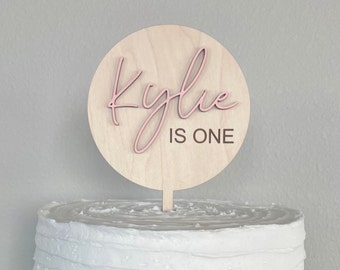 Personalized Name Cake Topper: Engraved Wood First Birthday