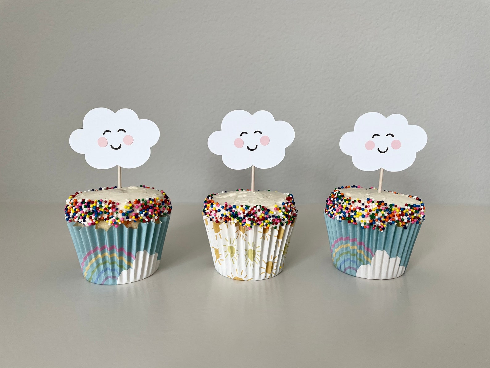 Cloud Cupcake Toppers Rainbow Theme Sunshine Theme First - Etsy