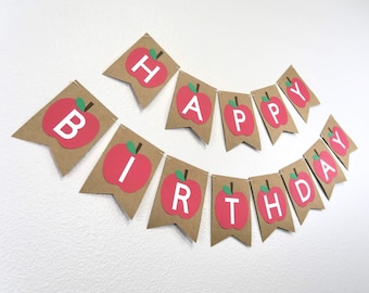 Apple Happy Birthday Banner - Apple Theme Party Decor