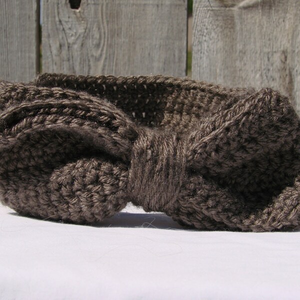 Large Bow Crochet Headband, Bow Headband, Bow Headwrap, Hair Accessory, Bow Hair Accessory, Taupe Headband, Taupe Headwrap, Taupe Earwarmer