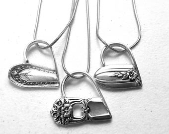 Soldered Half Heart, Classy Necklace, Love, Handmade, Silverplate Jewelry, Vintage, Gift for Her, Antique, Floral, Simple, Affordable,Unique