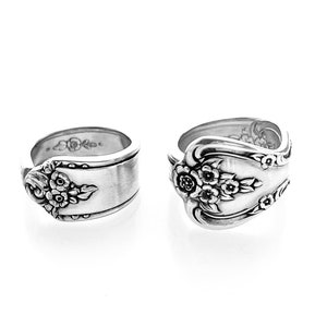 Unique Spoon Rings, Size 9.5,  Multiple Patterns, Handmade, Silver, Silverplate Flatware, Silverware Jewelry, Floral, Spoon Theory