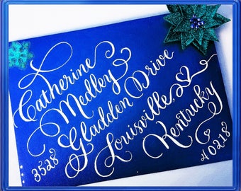 Striking Festive Christmas Calligraphy Envelope Addressing - Customize, Stamped, Embossing