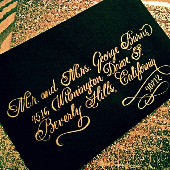 Gold envelope addressing for weddings celebrations galas Fancy modern