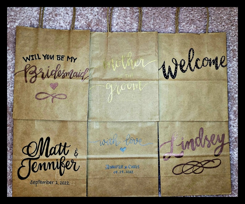Custom Calligraphy Kraft Bags Personalized Bags Etsy