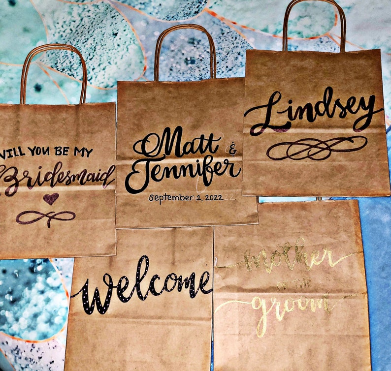 Custom Calligraphy Kraft Bags Personalized Bags Etsy