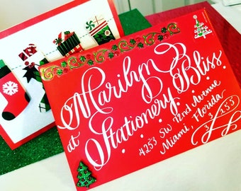 Fun and Bold Festive Christmas Calligraphy Envelope Addressing - Customize how you wish.