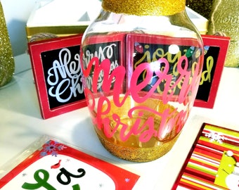 Christmas Calligraphy Vase, Handpainted, Personalize how you wish