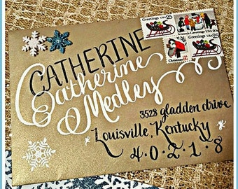 Over the top Festive Christmas Calligraphy Envelope Addressing - Customize, Stamped, Embossing