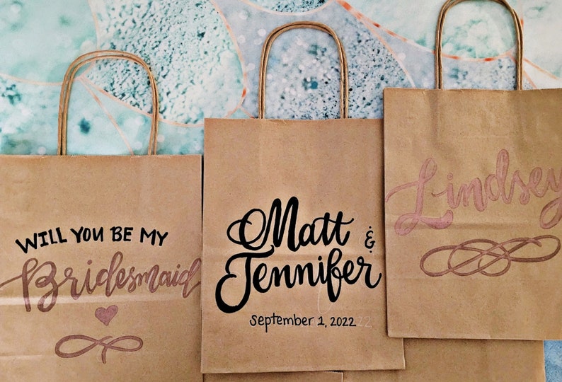 Custom Calligraphy Kraft Bags Personalized Bags Etsy