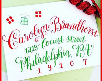 Striking Festive Christmas Calligraphy Envelope Addressing - Customize, Stamped, Embossing