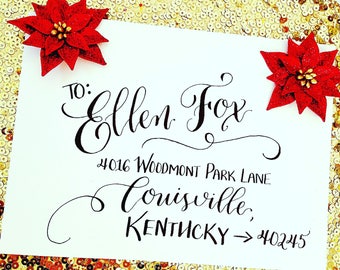 Striking Festive Christmas Calligraphy Envelope Addressing - Customize, Stamped, Embossing