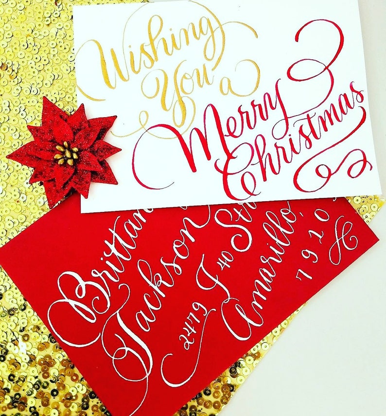 Calligraphy Christmas Card, Custom and Unique, Handwritten Calligraphy, Personalize how you wish image 1