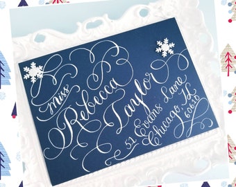 Striking Festive Christmas Calligraphy Envelope Addressing - Customize, Stamped, Embossing, Stickers