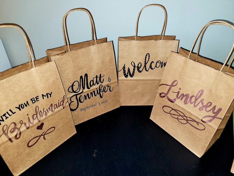 Custom Calligraphy Kraft Bags Personalized Bags Etsy