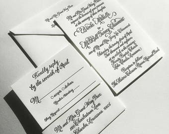 Luxurious Letterpress Calligraphy Wedding Invitation.