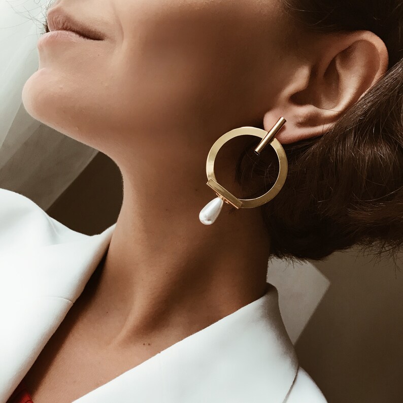 Statement gold earrings Gold hoops earrings Asymmetrical Etsy