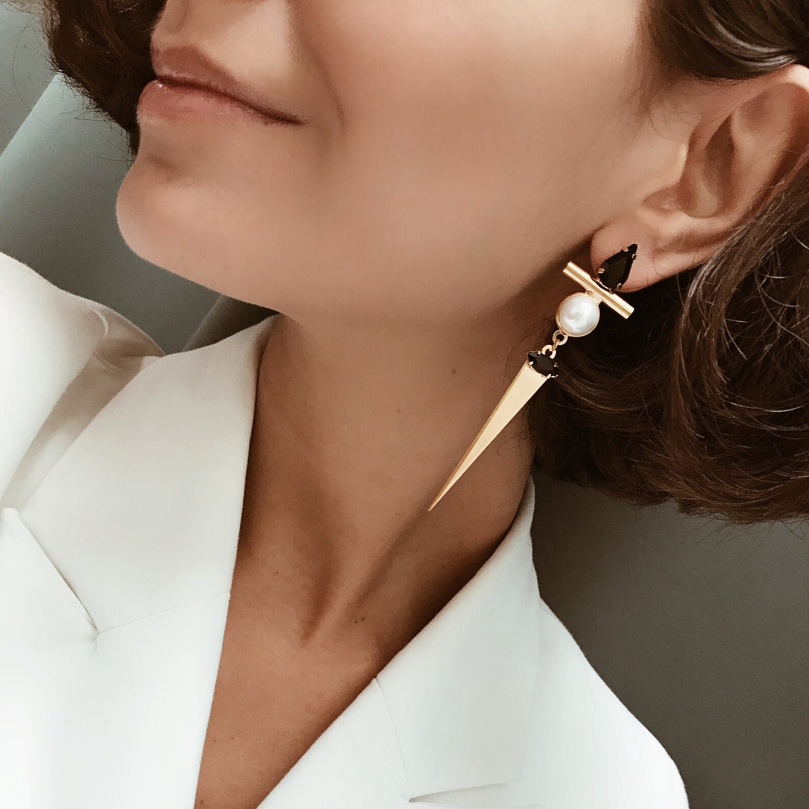 Statement gold earrings Asymmetrical earrings crystals Etsy