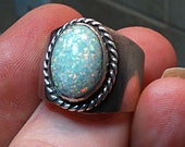Sterling Silver Pinfire White Base Opal Native American Ring Size 7