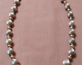 Sterling Silver And Gold Fancy Melon And Round Beads Native American Necklace
