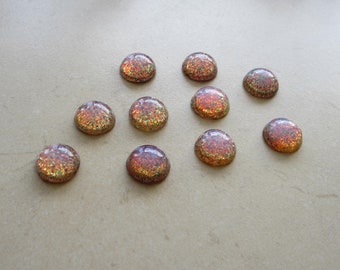 cabochons, Pair of Two cabs, 15mm round fire opal glass cabochons, round Czech glass cabochons, flat back fire opal glass, NOS, Quantity: 2