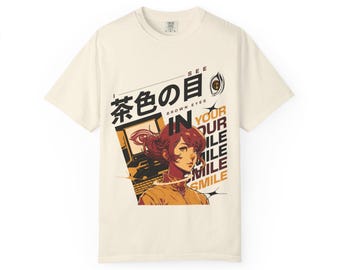 Brown Eyes Anime Girl Graphic T-Shirt | Retro Poster Style